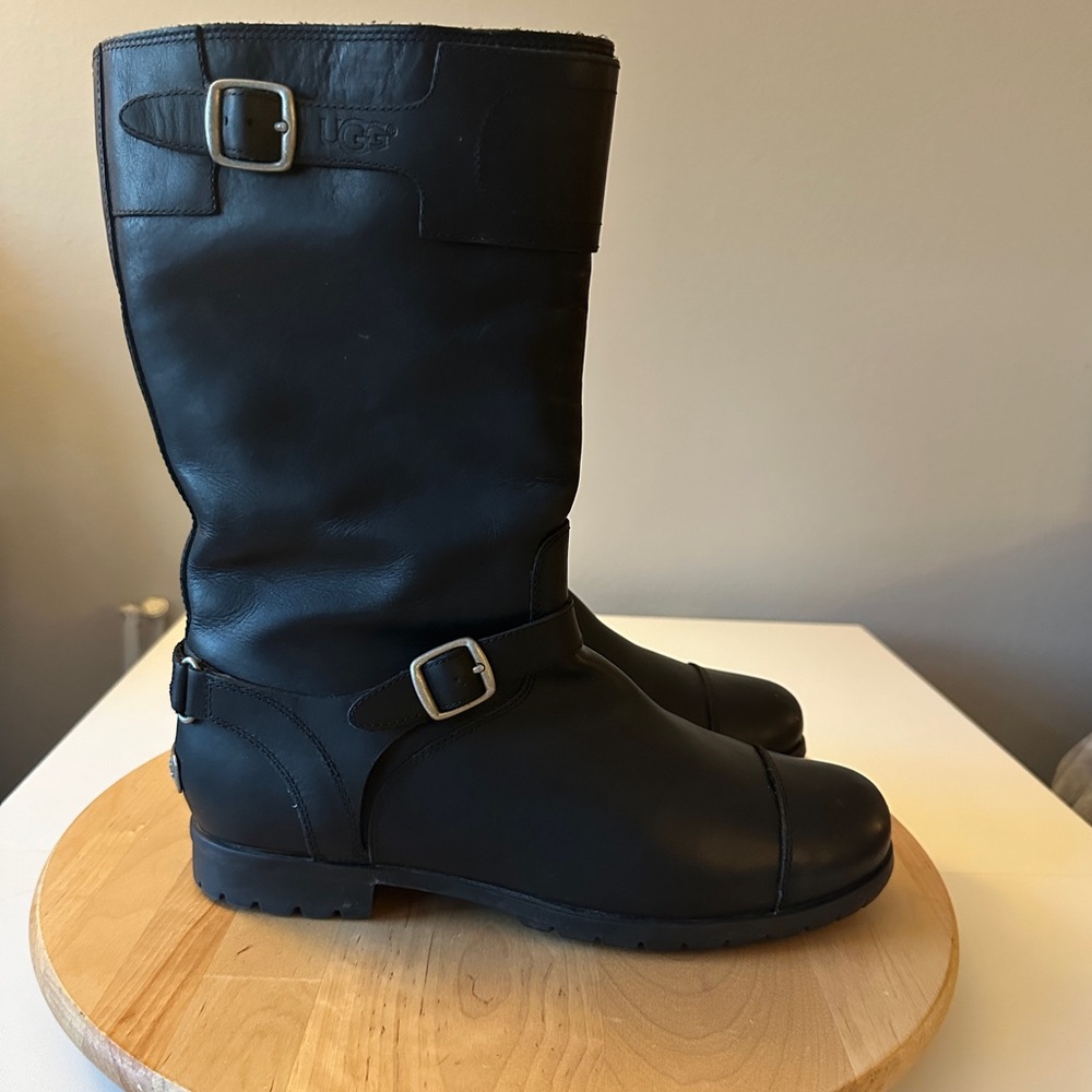 UGG Gershwin Tall Black Leather Biker Boots